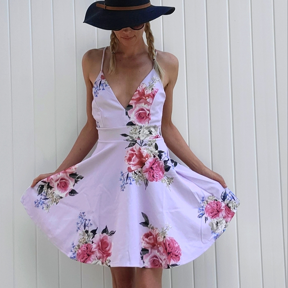 Lilac Sundress w/Lace+Zip Back